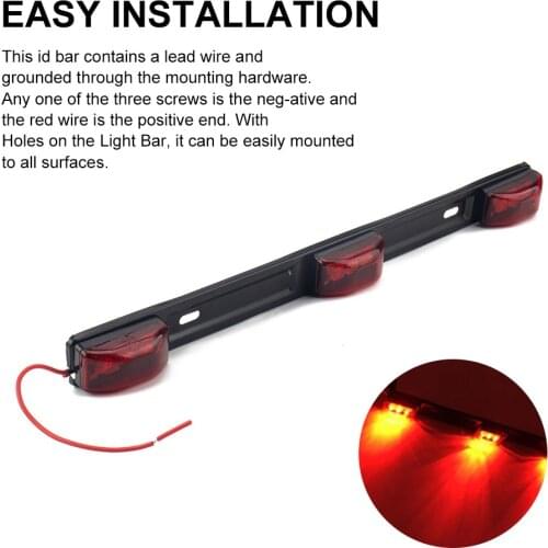 Clearance LED Light Bar 12V 9LED Stainless Steel ID Marker Side Lights Red 3-Light LED Identification Lights for Truck Trailer