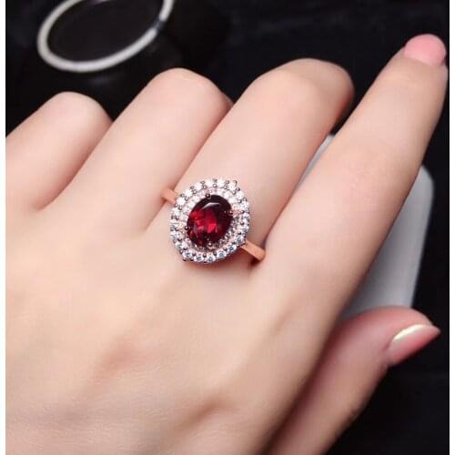 CoLife Jewelry Fashion Garnet Ring for Woman 6mm*8mm Natural Garnet Silver Ring Classic 925 Gemstone Ring Real Garnet Jewelry