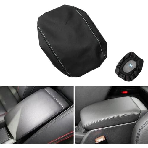 Microfiber Leather w/ 1 Red / White Line Interior Center Armrest Box Cover Protective Trim For VW Golf 6 MK6 2010 2011 2012 2013