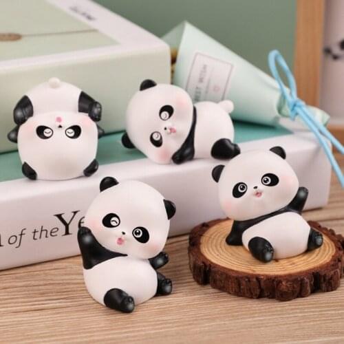 Cute Panda Figures Toys Mini Panda Miniature Doll Car Decor Cake Toppers Party Favors Collector Decoration Resin for Kid