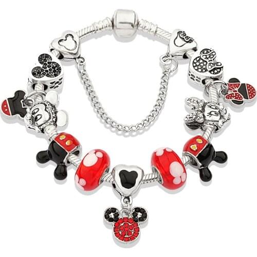 INS Cartoon Mickey Minnie Beads Charm Bracelets&Bangles For Women Kid DIY Gift Bracelets Charm Crystal Jewelry Bracelet BT200317