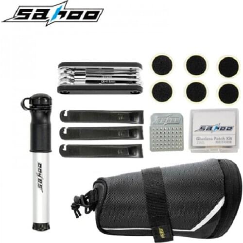 SAHOO Cycling Bicycle Bike Repair Tools Kit Set with Pump Saddle Bag For Bicycle Bike Refit Repair Tool Black