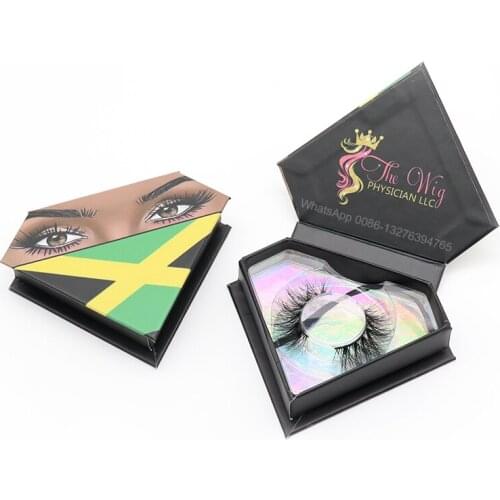 National Flag Diamond Eyelash Case Wholesale 3D Mink Lashes Case Custom Packaging Label Makeup Dramatic Long Mink Lashes