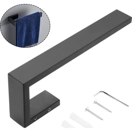 Black Wall Mounted Towel Holder Rack Stainless Steel Towels Ring Matte Black with Bracket Modern Minimalism Strip Decor Home Bar