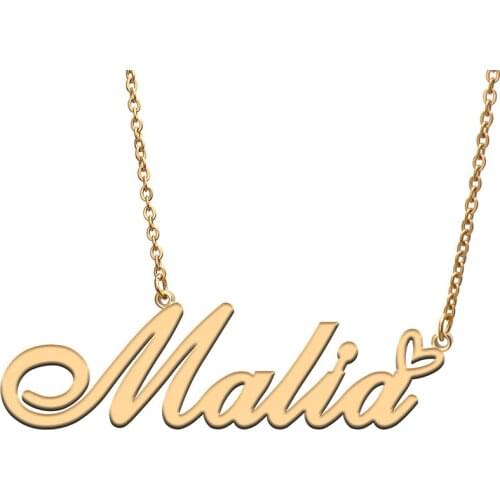 Malia Love Heart Name Necklace Personalized Gold Plated Stainless Steel Collar for Women Girls Friends Birthday Wedding Gift