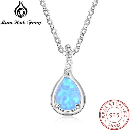 925 Sterling Silver Opal Necklaces for Women Water Drop Pendant Necklace Cubic Zirconia Jewelry Wedding Gift (Lam Hub Fong)