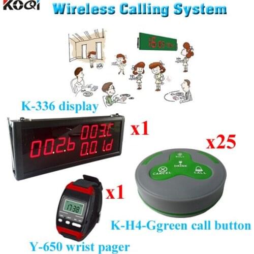 Restaurant Guest Paging System Newest Arrival Voice Pager Equipment (1 display 1 wrist watch 25call button)