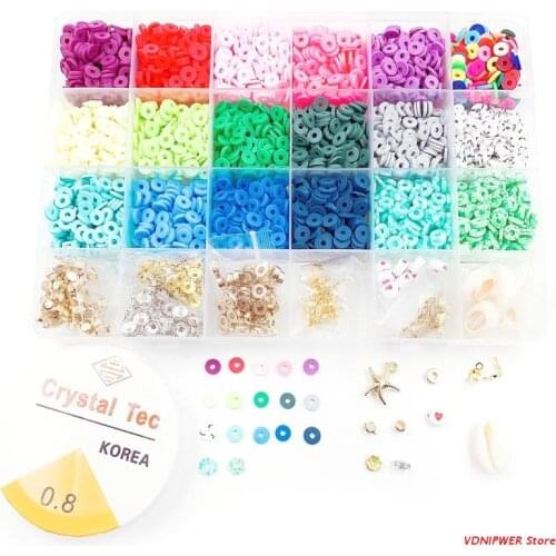 Polymer Clay Spacer Bohemian Style Beads Assortments Supplies for Bracelets Necklaces with Plastic Cord Storage Box