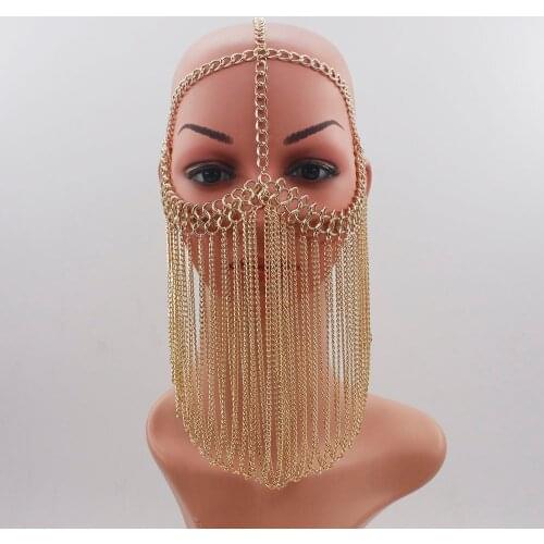 Luxury Fashion Women Punk Multi Layer Metal Head Chain Jewelry Forehead Headband Chunky Gold color Hair Jewelry