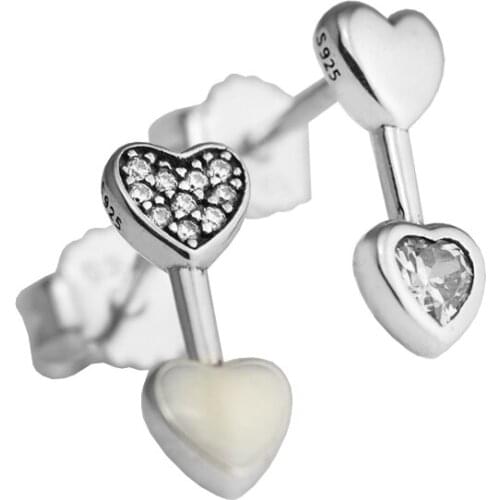 Hearts of Love Earring With Clear CZ 100% Sterling Silver Jewelry Free Shipping