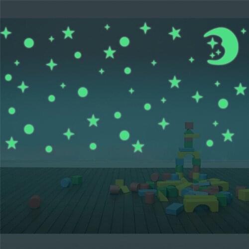 Luminous Star Circle Moon Wall Stickers Kids Room Art Mural Glow in the Dark Cartoon Poster DIY Decals Creative Home Decoration
