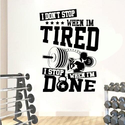 Inspirational Gym Quote Wall Decals Fitness Bodybuilding Crossfit Vinyl Wall Stickers Dumbbell Decal Gym Decor Sticker C371