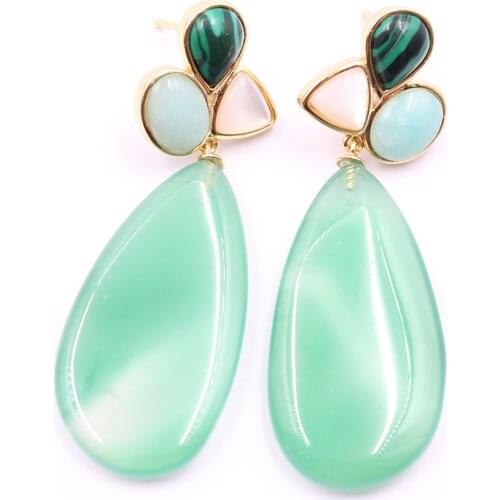 GuaiGuai Jewelry Green Agate White Shell Peruvian Amazonite Dangel Stud earrings