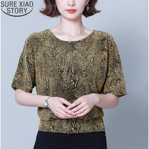 Fashion New Elegant Tunic Women Blouses Shiny Sequin Blouse Plus Size Glitter Shirt Tops Red Golden Shine Womens Blouses 14083