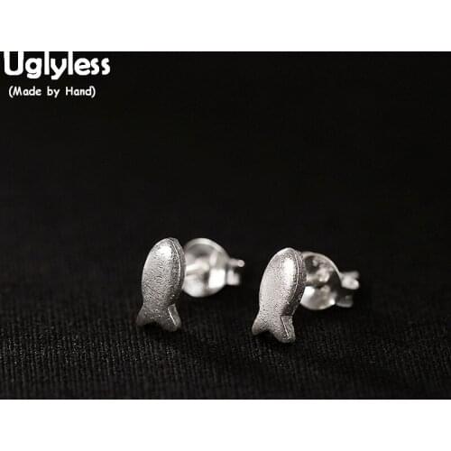 Uglyless MINI Fish Studs for Women Handmade Frosted Fishes Earrings 100% Real 925 Sterling Silver Fine Jewelry Brincos Bijoux