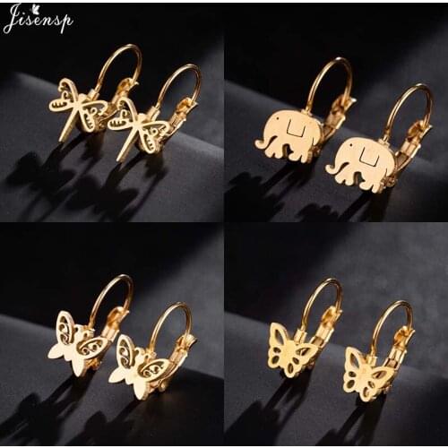 Jisensp New Fashion Dragonfly Stainless Steel Stud Earrings for Women Girls Lovely Butterfly Loop Earrings Birthday Jewelry Gift