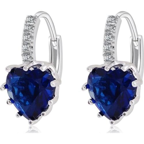 Luxury 925 Sterling Silver Heart Crystal Earrings For Women Fashion Wedding Silver Hoop Earring For Brides Brincos Gift