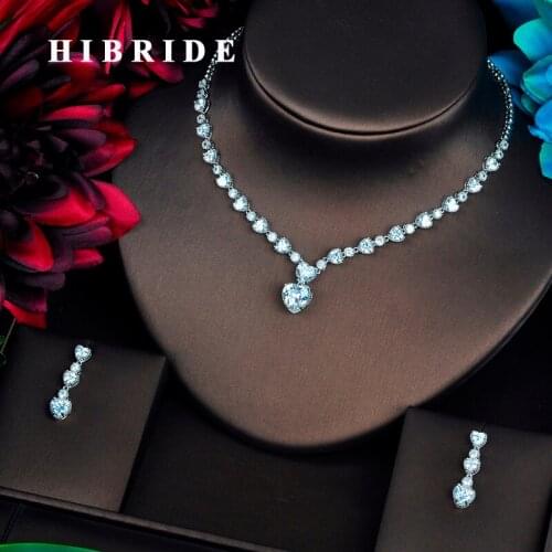 HIBRIDE Fashion Heart Shape CZ Jewelry Sets For Women Luxury Necklace Set Wedding Dress Accessories Party Show N-451