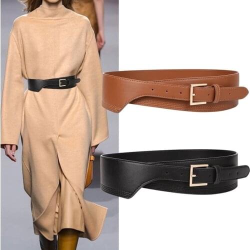 PU Leather Gold Square Pin Buckle Cummerbunds Belts for Women HOT Body Corset Cummerbund Female Wide Soft Waistbands