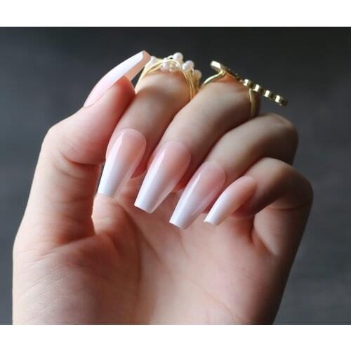 DIY Salon Art Stiletto glossy false nails medium almond art coffin nails pink Nude Ombre French Line Tips shiny fake nails 24pcs