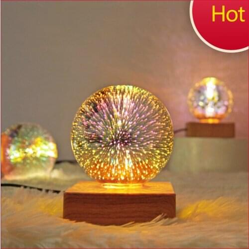 3D Crystal Ball LED Night Light Firework Heart Decoration Lamp Starry Sky Bedroom Sleep Lights Glass Magic Lamp Kid Gift