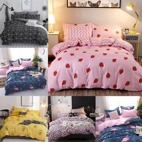 4pcs Flamingo Duvet Quilt Cover Set Single Double Queen King Size Bed Pillowcase Bedding Set Single Double King Super