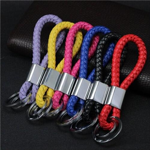 Car Key Chains Men Womens Woven Rope Pu Leather Antistatic Fashion Zinc Alloy Emblem Detachable Keyfob Vehicle Repair-tools
