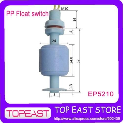 Free shipping 10pcs/lot M10*52MM PP MINI 12v 24v Liquid Water Level pump Sensor magnetic float switch EP5210