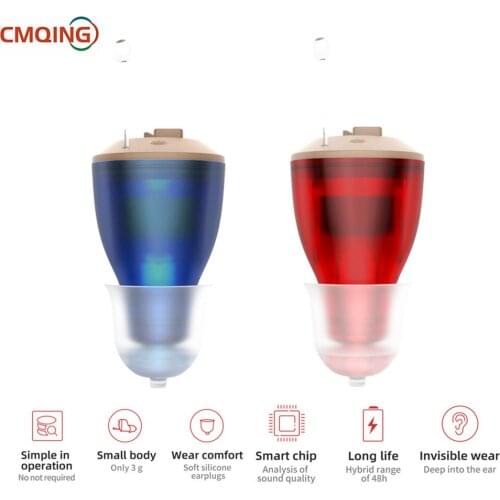 Digital Rechargeable Hearing Aid Red&Blue Mini Sound Enhancer Earbuds For Elderly Adults Severe Loss Hearing Amplifier Aid