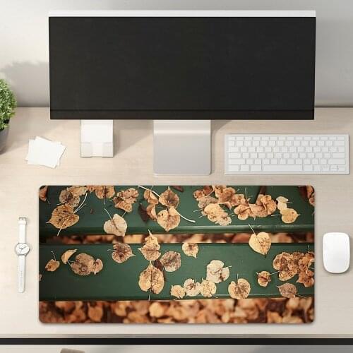 Green Board Fallen Leaves Long Leather Desk Pad Mouse Pad Office Pad Desk Pad