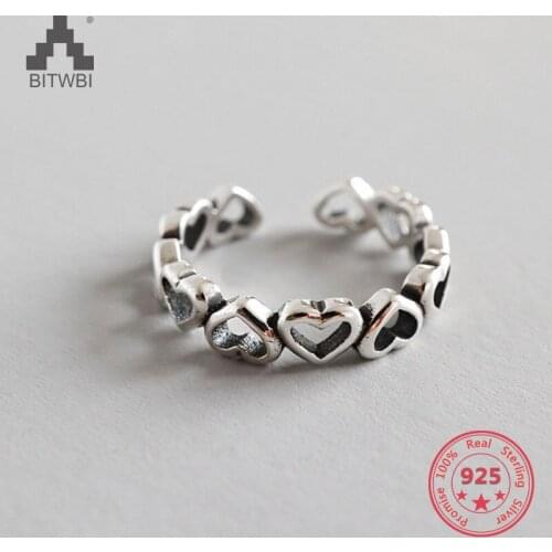 925 Sterling Silver Rings Hollow Heart Open Finger Rings Love Stackable Bague Silver Jewelry for Women Girls Charm Birthday Gift
