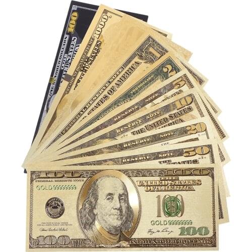 10pcs/lot US Gold Foil Banknote America Fake Banknotes Collection For Decoration