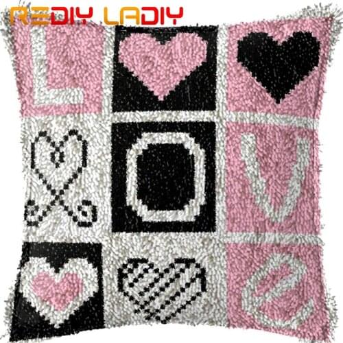 Latch Hook Cushion Love Cartoon Pillow Case Printed Color Canvas Acrylic Yarn Latched Hook Pillow Crochet Cushion Cover Kits