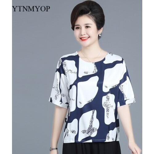 Summer T-shirt Women Print Loose O-Neck T shirt Plus Size 5XL Fashion T-shirt Female Silk Imitation Tees Ladies YTNMYOP