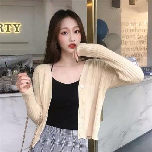 Soft Slim Fit Short Cardigan Women 2020 Autumn Korean Style Casual Single Breasted V Neck Long Sleeve Knitted Sweater Tops T540