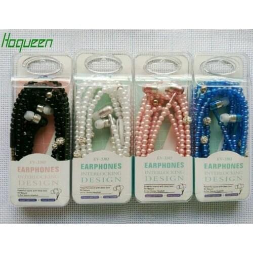 Hoqueen Newest 100pcs Fashion Earphones Lady Necklace Chain Pearl stereo Headphone with Microphone for iPhone Samsung universal