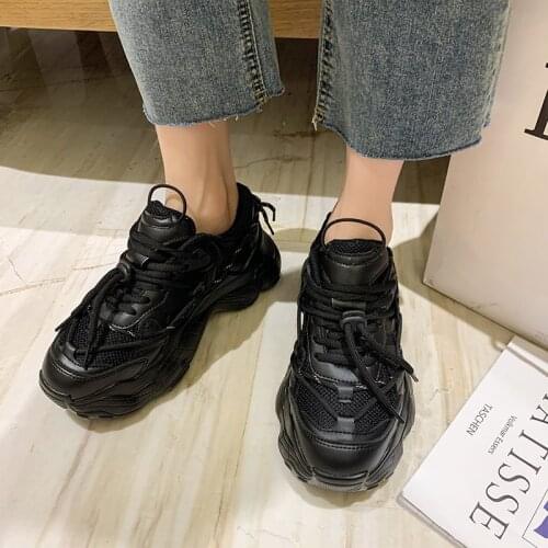 Winter New Women Chunky Sneakers Dad Shoes Korean Fashion New Female Black White Platform Thick Sole Running Casual Shoes 5cm