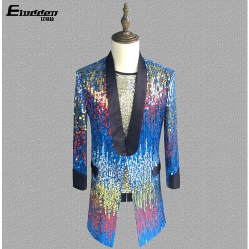 Magician clothes men suits designs masculino homme terno stage costumes for singers jacket men sequins blazer dance star style