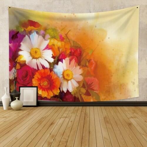 Orange and White Flowers Yellow Tapestry Vintage Exotic Summer Plant Nature Frame for Bedroom Photography Wall Decor