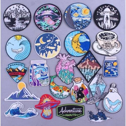 Outdoor Travel Patch Embroidered Patches For Clothing Mountain Adventure Nature Patches On Clothes Space Travel Embroidery Patch