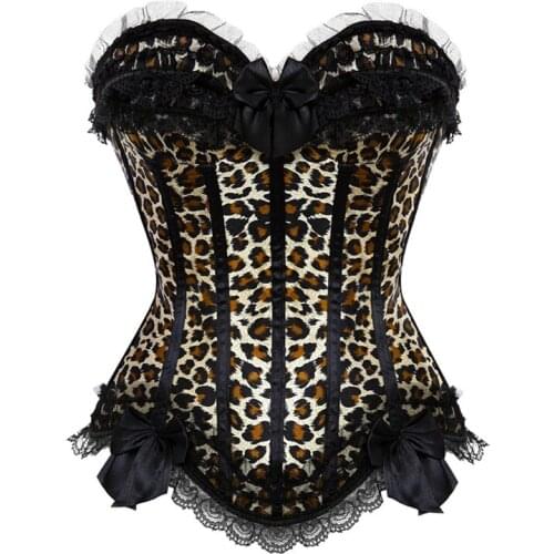 Sexy Leopard Grain Lingerie Overbust Corset Gothic Bustiers Top Waist Trainer Body Shaper Slimming Waist Cincher Shapewear