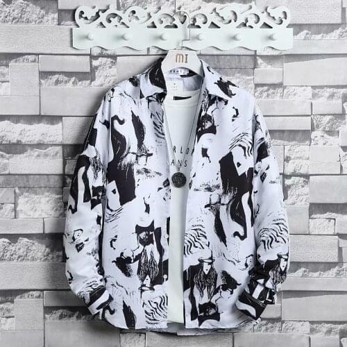 Summer Mens Shirts Fashion Trend Japan Style Streetwear Long Sleeve Shirts Men Casual Harujuku Men Clothing Graffiti Tops Shirt