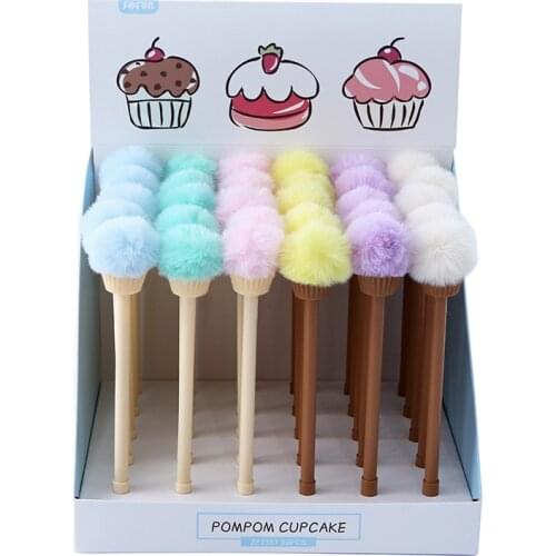 30 pcs/lot Kawaii Cone Hairball Gel Pen Cute 0.5 mm black Ink Signature Pens Promotional Gift Stationery School Supplies