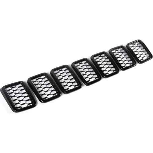 7PCS Front Grill Mesh Inserts,Rings Covers Inserts Kit for 2017 2018 2019 2020 2021 Jeep Grand Cherokee (Black)