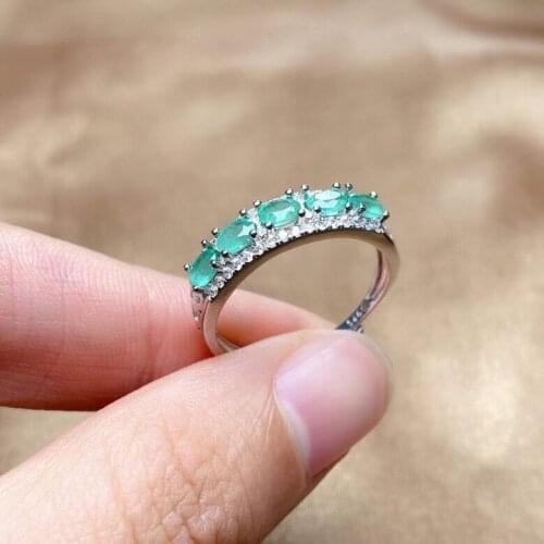 Sterling Silver Emerald Ring for Office Woman 3mm*4mm Natural Emerald Silver Ring Brithday Gift for Woman