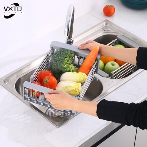 Fruit Vegetable Cutlery Drainer Stainless Steel Rack Drain Basket Telescopic Sink Rack Dish Rack Kitchen Kitchen Sink Divider