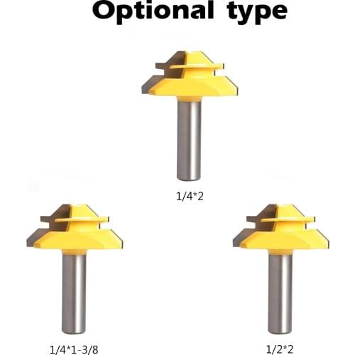45° Woodworking Lock Miter Router Bit Tenon Milling Cutter Tool Drill-Bit 1/4*2 1/4*1-3/8 1/2*2 Shank Optional Industrial Blade
