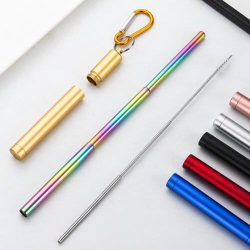 1 Set Telescopic Portable Drinking Straw Stainless Steel Comfortable Grip Collapsible Straw Stainless steel telescopic straw