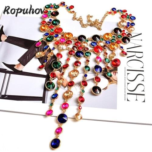ROPUHOV High-end Rhinestones Necklace Accessories Handmade Fashion Colorful Crystals Rhinestones Necklaces Jewelry for Women
