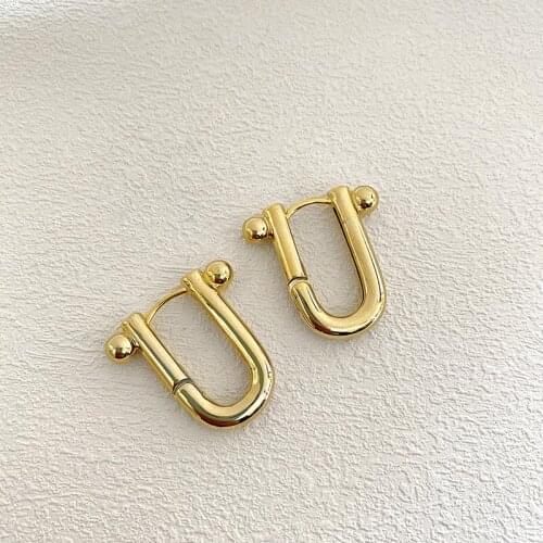 WTLTC Modern Metal Big U Shaped Hoop Earrings for Women Steampunk Statement Beaded Earrings 3CM Geometric Hoops Earrings Jewelry